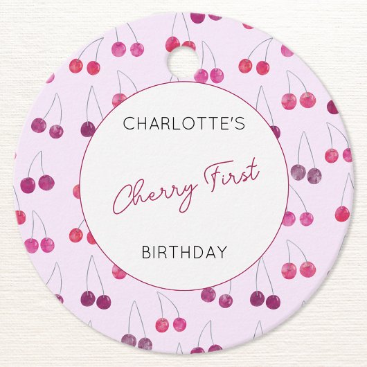 Cherry First Birthday Personalisiert Cherries Pink Geschenkanhänger
