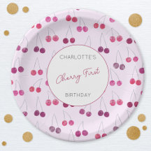 Cherry First Birthday Personalisiert Watercolor Pi