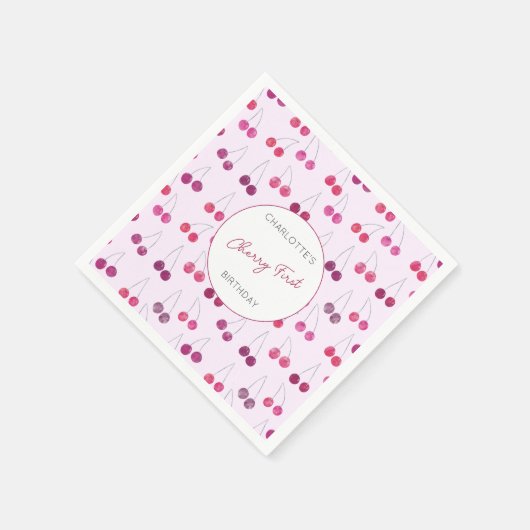 Cherry First Birthday Personalisiert Watercolor Pi Serviette (Ecke)