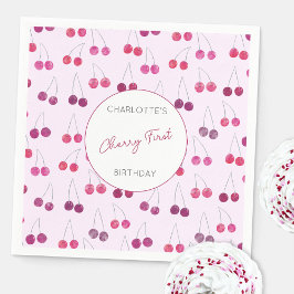 Cherry First Birthday Personalisiert Watercolor Pi Serviette
