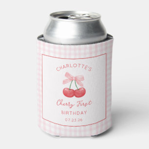 Cherry First Birthday Pink Gingham Girls Ein Jahr Dosenkühler