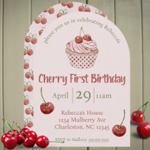 Cherry First Birthday Watercolor Coquette Cupcake