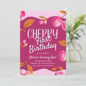 Cherry First Birthday'Whimsical 1. Geburtstag Einladung (Stehend Vorderseite)