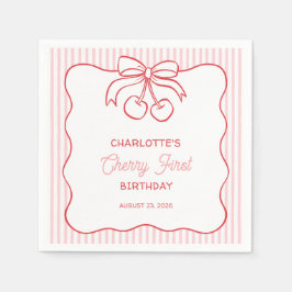 "Cherry First" Geburtstag Pink Stripe Bow Girly Serviette