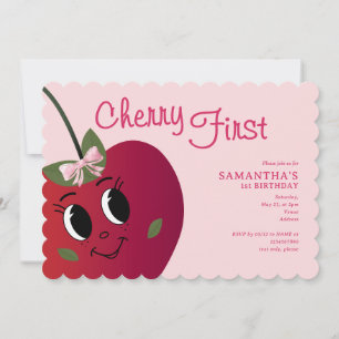 Cherry First Girl Niedlicher Cartoon Sweet 1st Bir Einladung