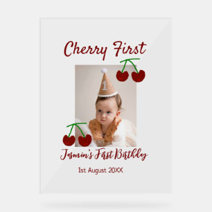 Cherry First Happy Geburtstag Foto Kinder modern r Acrylschild