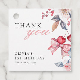 Cherry First Pink Bow Coquette 1. Geburtstag Geschenkanhänger