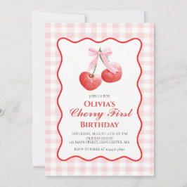 Cherry First Pink Bow Preppy 1. Geburtstag Einladung
