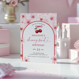 Cherry First Pink Cherry Blossom 1. Geburtstag Einladung