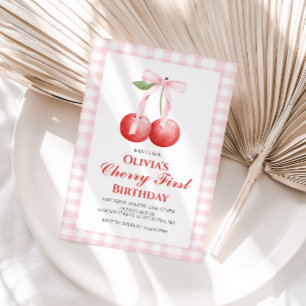Cherry First Pink Schleife vornehm 1. Geburtstag Einladung