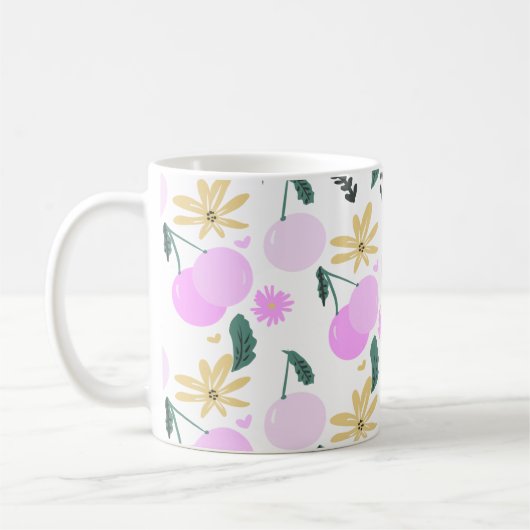 Cherry Floral Greenery Yellow Pink Muster Kaffeetasse (Links)