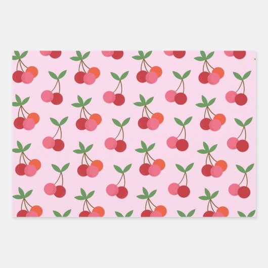 Cherry Frucht Muster in Rosa und Rot Personalisier Geschenkpapier Set (Vorderseite 2)