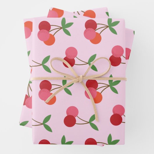 Cherry Frucht Muster in Rosa und Rot Personalisier Geschenkpapier Set (Beispiel)
