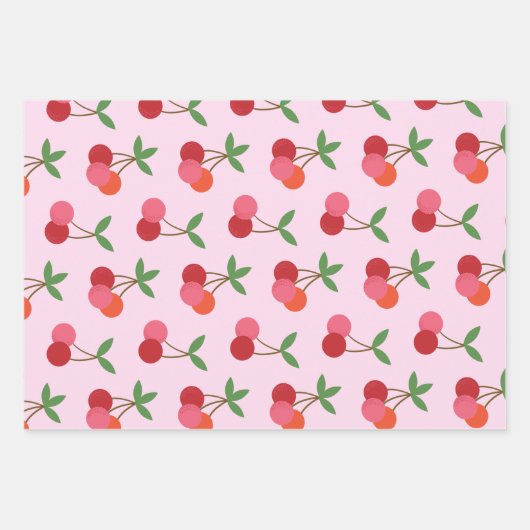 Cherry Frucht Muster in Rosa und Rot Personalisier Geschenkpapier Set (Vorderseite)