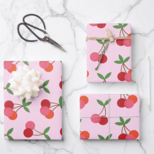 Cherry Frucht Muster in Rosa und Rot Personalisier Geschenkpapier Set