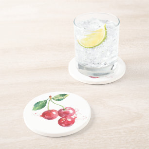 Cherry Fruchtsäfte Kirschen Aquarell Küche Sandste Getränkeuntersetzer