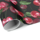 Cherry Fruit auf schwarz Geschenkpapier (Rolleneckpunkt)