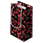 Cherry Fruit auf schwarz Kleine Geschenktüte (Rückseite Schrägansicht)