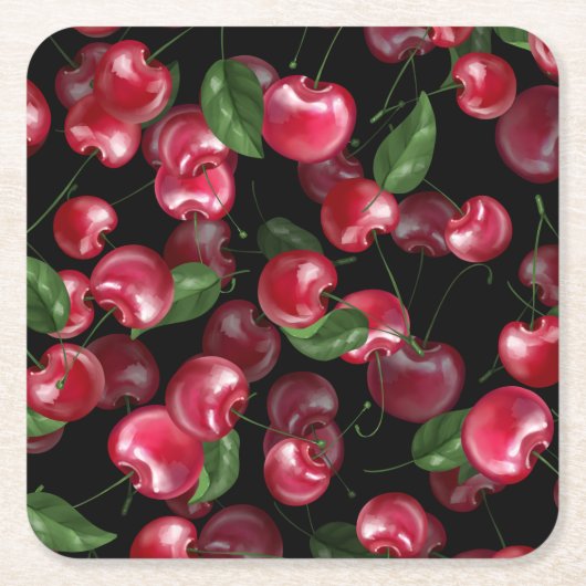 Cherry Fruit auf schwarz Rechteckiger Pappuntersetzer (Vorderseite)