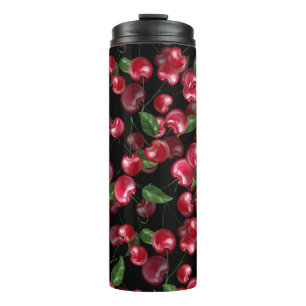 Cherry Fruit auf schwarz Thermosbecher