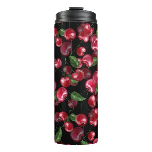 Cherry Fruit auf schwarz Thermosbecher (Vorderseite)