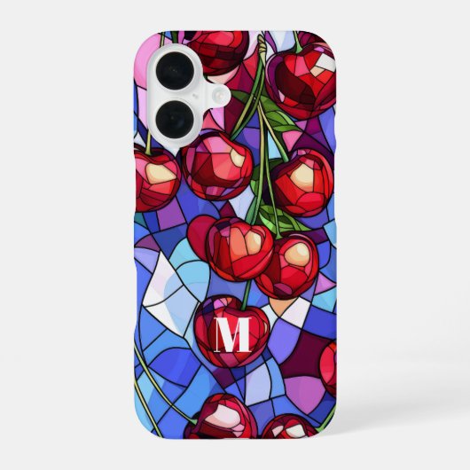 Cherry Fruit Hartglas Monogramm iPhone 16 Hülle (Rückseite)