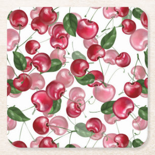 Cherry Fruit-Muster Rechteckiger Pappuntersetzer