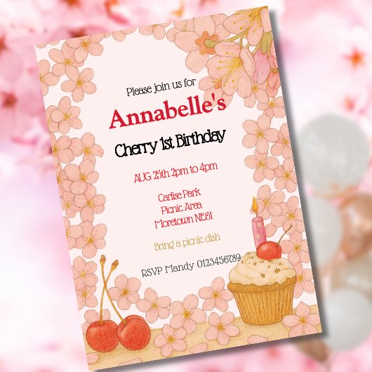 Cherry Geburtstag 1. Kirschbeere Thema Inv Einladung