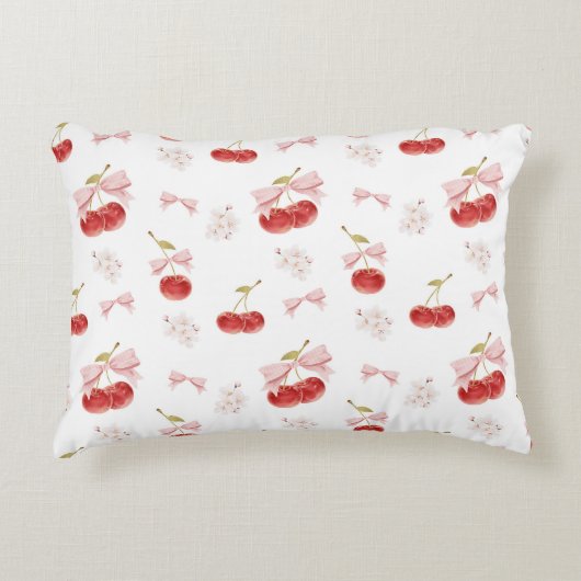 Cherry Girl-Dekoration, rosa Coquette Bow Cherry Dekokissen (Vorderseite)