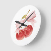 Cherry Girl-Dekoration, rosa Coquette Bow Cherry Runde Wanduhr (Winkel)