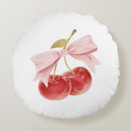 Cherry Girl-Dekoration, rosa Coquette Bow Cherry Rundes Kissen