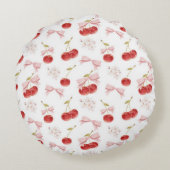 Cherry Girl-Dekoration, rosa Coquette Bow Cherry Rundes Kissen (Rückseite)