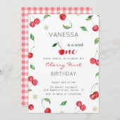 Cherry Girl zum ersten Geburtstag Einladung (Vorne/Hinten)