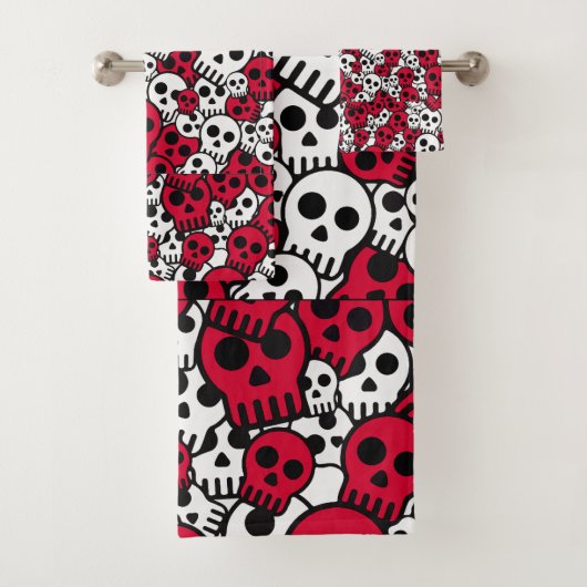 Cherry Gothic Skull Muster Print Badhandtuch Set (Insitu)