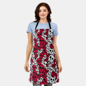 Cherry Gothic Skull Muster Print Schürze (Getragen)