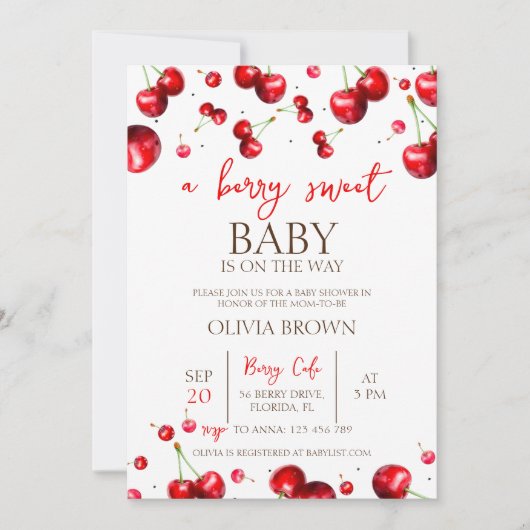 Cherry Heart Baby Shower Einladung (Vorderseite)