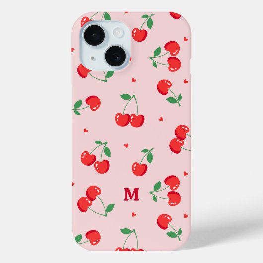 Cherry Hearts Individuelle Name Monogram Case-Mate iPhone Hülle (Rückseite)