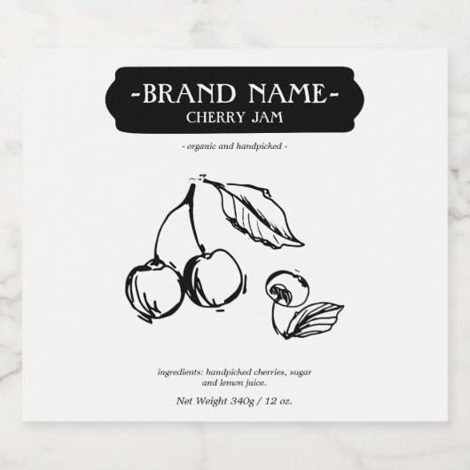 Cherry Jam Jar Label Packaging Design Schaumweinetikett (Einzelnes Label)