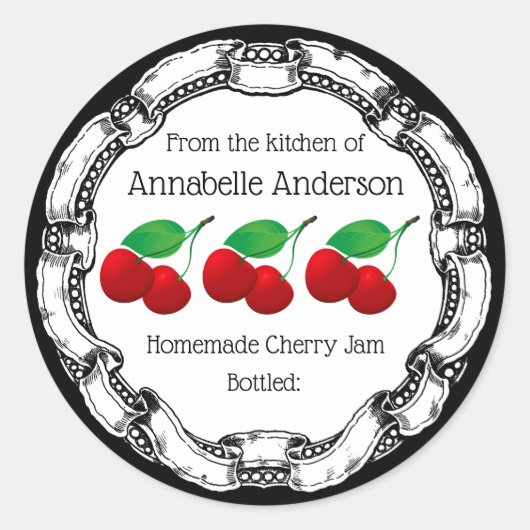 Cherry Jam Label personalisieren Runder Aufkleber (Vorderseite)