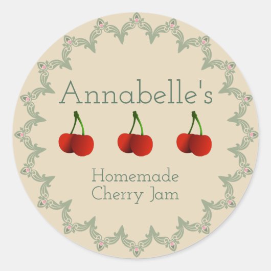 Cherry Jam Label Runder Aufkleber (Vorderseite)