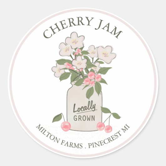 Cherry Jam Mason Jar Jelly Runder Aufkleber (Vorderseite)