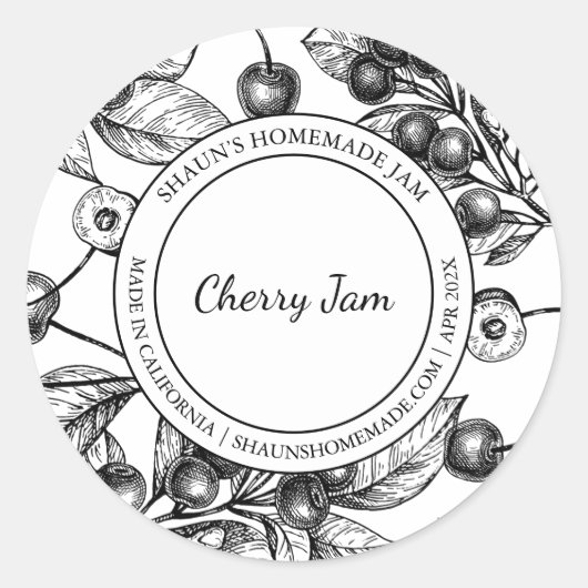 Cherry Jam Sketch Modern Label Runder Aufkleber (Vorderseite)