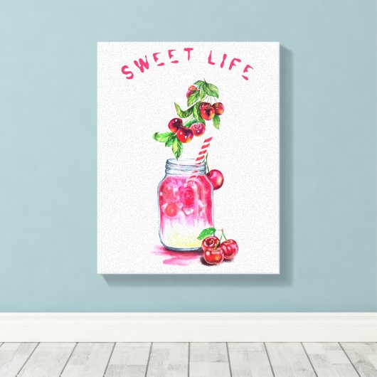 Cherry Juice Cool Drink Frucht Canvas Print Leinwanddruck (Insitu (Holzboden))