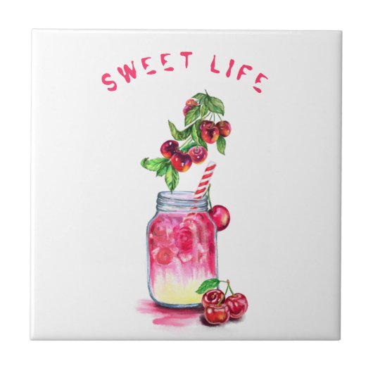 Cherry Juice Cool Drink Frucht Keramik Tile Fliese (Vorderseite)