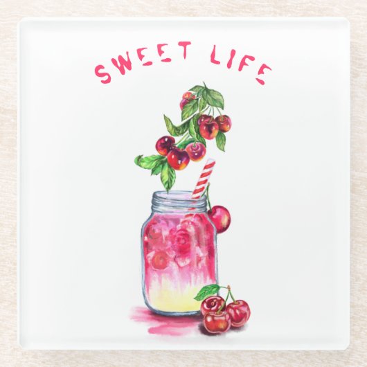 Cherry Juice Drink Glass Untersetzer oder Text (Vorderseite)