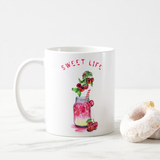 Cherry Juice Drink Kaffee Tasse - Ihr Text (Mit Donut)