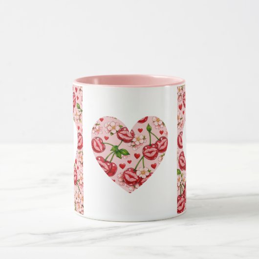 Cherry Kiss Heart Mug Tasse (Zentrum)