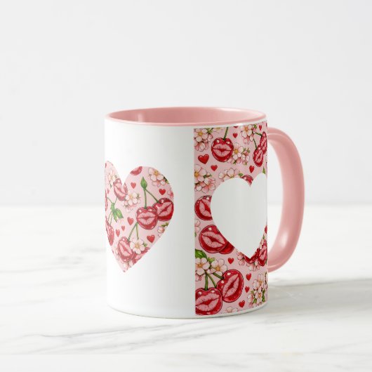 Cherry Kiss Heart Mug Tasse (VorderseiteRechts)