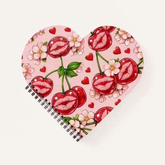 Cherry Kiss Heart Notebook Notizblock (Vorderseite)