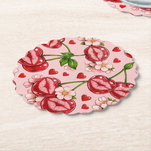 Cherry Kiss Paper Coaster Untersetzer (angewinkelt)